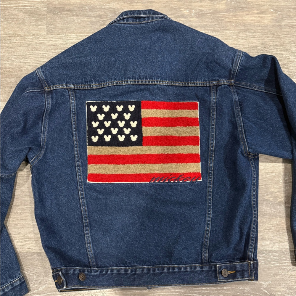 Vintage Disney Mickey Mouse American Flag Oversized Denim Jacket, Size Small. - Picture 15 of 16